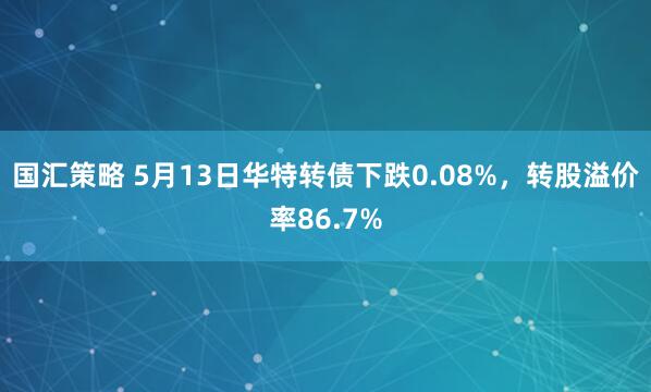 国汇策略 5月13日华特转债下跌0.08%，转股溢价率86.7%