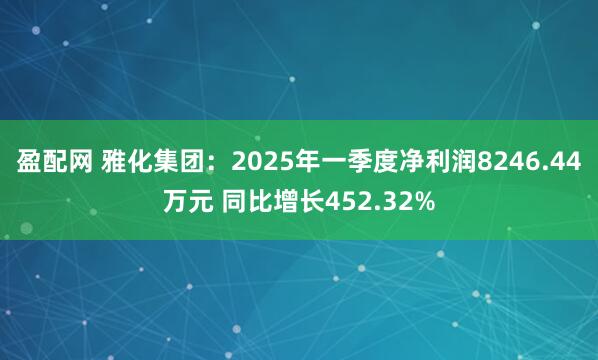 盈配网 雅化集团：2025年一季度净利润8246.44万元 同比增长452.32%